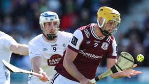 <p>Galway’s Tiernan Killeen and Dan O’Meara of Kildare. Pic: ©INPHO/Lorraine O’Sullivan</p>