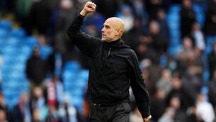 <p>Pep Guardiola will be a West Ham fan on Sunday. Pic: Martin Rickett/PA</p>