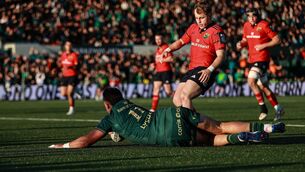 <p>SLIDE AWAY: Shayne Bolton of Connacht scores his side's second try during the URC match against Munster at Dexcom Stadium in Galway. Pic: Thomas Flinkow/Sportsfile</p> <p>SLIDE AWAY: Shayne Bolton of Connacht scores his side's second try during the URC match against Munster at Dexcom Stadium in Galway. Pic: Thomas Flinkow/Sportsfile</p>