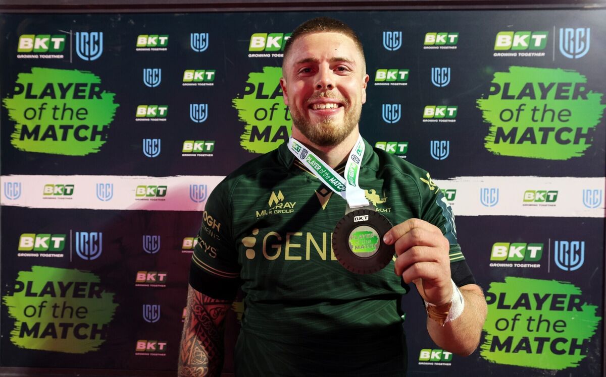 Connacht’s Sean Jansen is presented with the BKT United Rugby Championship Player of the Match award. Pic: ©INPHO/Laszlo Geczo
