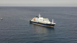 <p>An aerial view of the MV Hondius cruise ship anchored. File Picture: AP Photo/Arilson Almeida</p>
