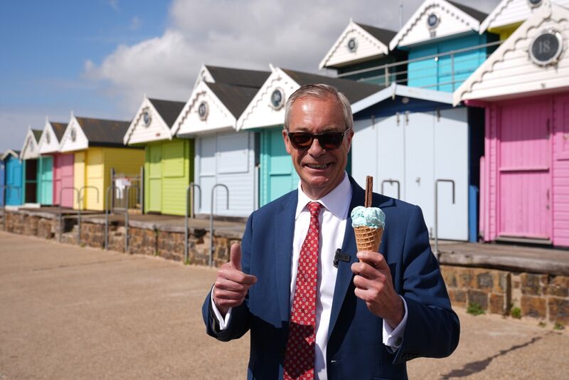 Reform UK leader Nigel Farage eats an ice cream after after casting his vote in the local elections in Walton-on-the-Naze, Essex. Picture: Joe Giddens/PA Reform UK leader Nigel Farage eats an ice cream after after casting his vote in the local elections in Walton-on-the-Naze, Essex. Picture: Joe Giddens/PA
