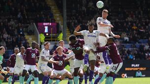 <p>Aston Villa's Ross Barkley has a header on goal during the Premier League match at Turf Moor, Burnley. Picture: Martin Rickett/PA Wire </p>