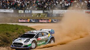 <p>Kilrea's Josh McErlean and Killeagh's Eoin Treacy (Ford Puma Rally1) had a difficult outing Rally de Portugal, round six of the World Rally Championship in Porto, they finished 18th overrall. Picture: Szabo Attila/M-Sport Ford. </p>