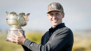 <p>Patrick Keeling (Roganstown) celebrates winning the Flogas Irish Men’s Amateur Open Championship at Seapoint. Photo: Inpho|Laszlo Geczo</p> <p>Patrick Keeling (Roganstown) celebrates winning the Flogas Irish Men’s Amateur Open Championship at Seapoint. Photo: Inpho|Laszlo Geczo</p>