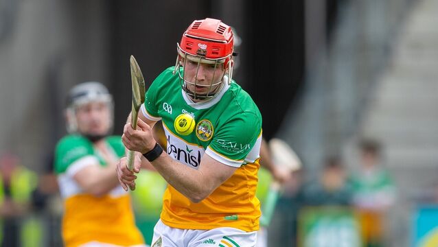 <p>Offaly's Eoghan Cahill with his late free to earn a draw for Offaly. Pic: Tom O’Hanlon/Inpho</p>