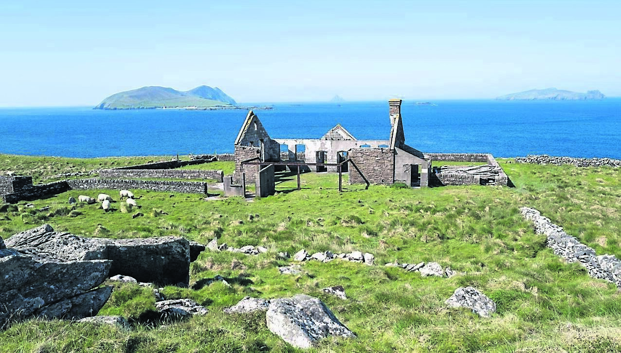 The ruins of the schoolhouse set built for ‘Ryan’s Daughter’, perched on the cliffs of Dún Chaoin, Co Kerry. Picture Dan Linehan