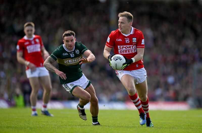 Steven Sherlock of Cork in action against Micheál Burns of Kerry during the Munster GAA Football Senior Championship final match between Kerry and Cork at Fitzgerald Stadium in Killarney, Kerry. Photo by Brendan Moran/Sportsfile