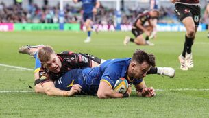 <p>Leinster’s Hugo Keenan scores their third try</p> <p>Leinster’s Hugo Keenan scores their third try</p>