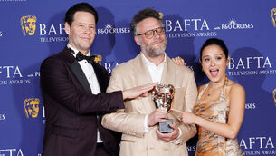 <p>Ike Barinholtz, Seth Rogen and Chase Sui Wonders with the award for The Studio (Ian West/PA)</p> <p>Ike Barinholtz, Seth Rogen and Chase Sui Wonders with the award for The Studio (Ian West/PA)</p>