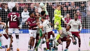 <p>RAYA LIGHT: Arsenal goalkeeper David Raya is fouled by West Ham United's Pablo Felipe.</p> <p>RAYA LIGHT: Arsenal goalkeeper David Raya is fouled by West Ham United's Pablo Felipe.</p>