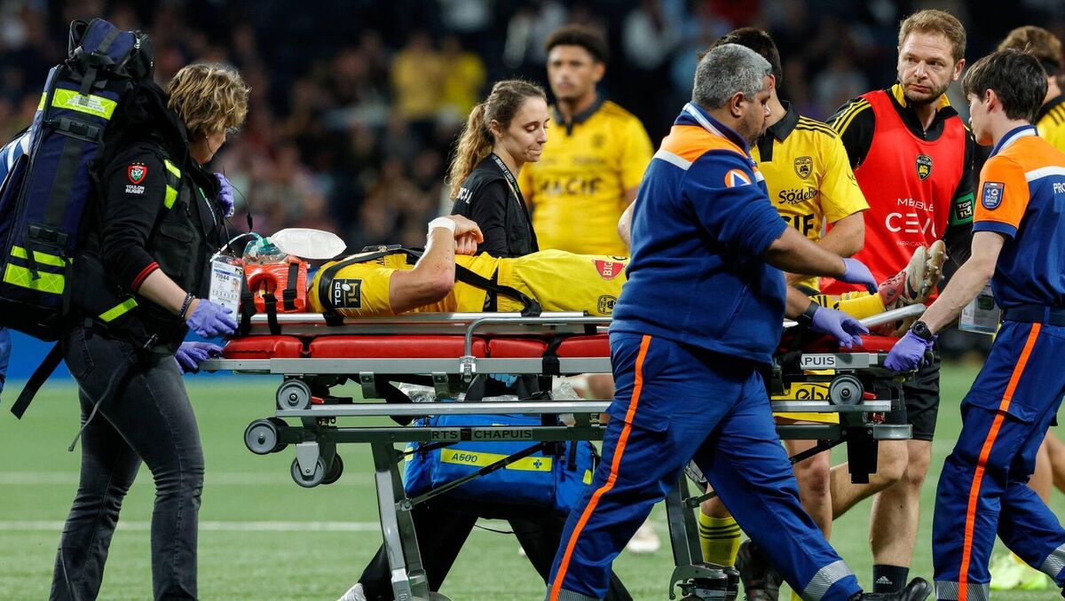 ANOTHER BLOW: La Rochelle flanker Matthias Haddad is stretchered off at the Paris La Defense Arena.