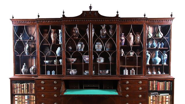 <p>A George III Adam breakfront bookcase from Temple House at Sheppard's.</p>