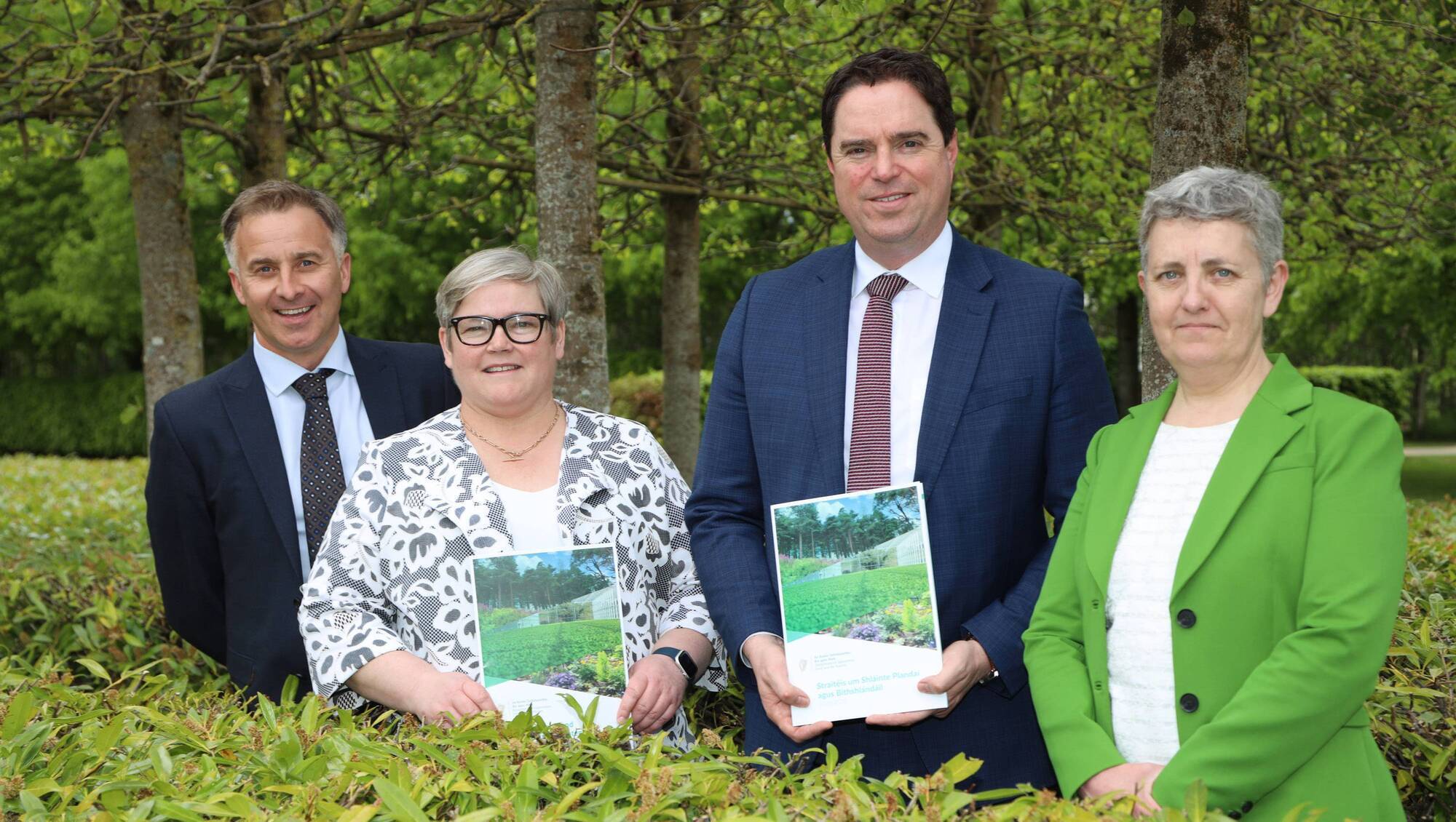 Agriculture minister Martin Heydon with Liam Whitford, department inspector, at the launch of the Plant Health and Biosecurity Strategy 2026-2030 at Backweston Laboratories in Kildare.