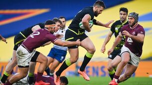 <p>2020: Stuart McCloskey of Ireland is tackled by Merab Sharikadze of Georgia during the Autumn Nations Cup match. Pic: Ramsey Cardy/Sportsfile</p> <p>2020: Stuart McCloskey of Ireland is tackled by Merab Sharikadze of Georgia during the Autumn Nations Cup match. Pic: Ramsey Cardy/Sportsfile</p>