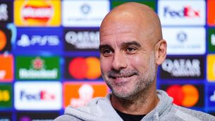 <p>Manchester City manager Pep Guardiola during a press conference.</p>