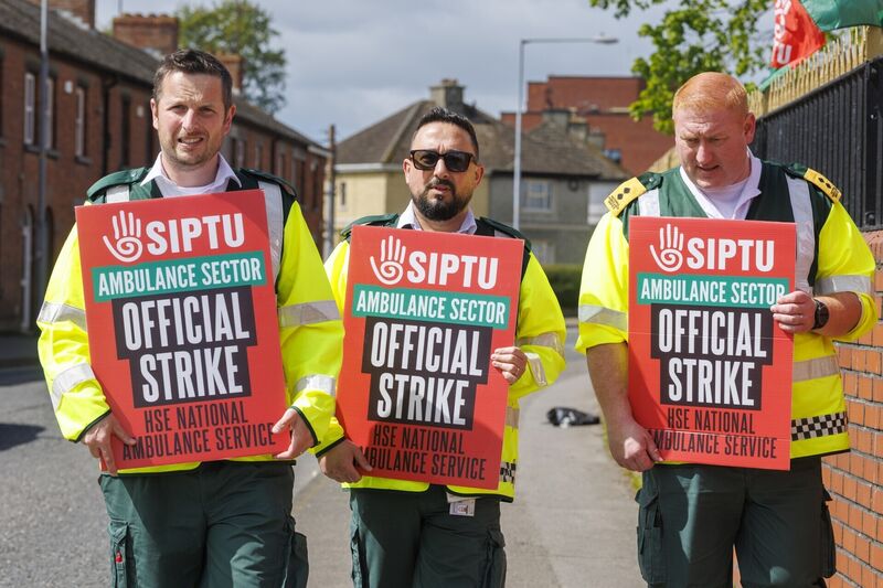 Members and supporters of Siptu and Unite unions on the picket line outside Drogheda Ambulance Station. Picture: Liam McBurney/PA