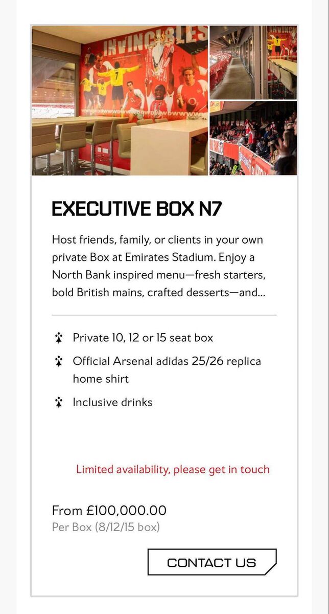 TOP TIER: Eye-watering prices from Arsenal for the corporate area of the stadium for the final home Premier League game against Burnley TOP TIER: Eye-watering prices from Arsenal for the corporate area of the stadium for the final home Premier League game against Burnley
