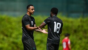 <p>GOAL SCORERS: Millenic Alli is congratulated by Republic of Ireland team-mate Adam Idah. Pic: Stephen McCarthy/Sportsfile.</p> <p>GOAL SCORERS: Millenic Alli is congratulated by Republic of Ireland team-mate Adam Idah. Pic: Stephen McCarthy/Sportsfile.</p>