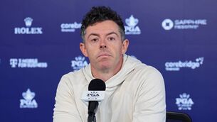 <p class="contextmenu internal_Caption">FRONTING UP: Master champion Rory McIlroy speaks to media after his practice round ahead of the PGA Championship at Aronimink Golf Club in Newtown, Pennsylvania. Pic: Jamie Squire/Getty Images</p>