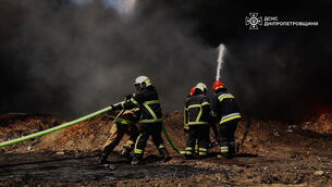 Emergency services work to extinguish a fire following a Russian drone attack on a gas pipeline in Dnipropetrovsk region, Ukraine, on Wednesday (Ukrainian Emergency Service via AP) Emergency services work to extinguish a fire following a Russian drone attack on a gas pipeline in Dnipropetrovsk region, Ukraine, on Wednesday (Ukrainian Emergency Service via AP)