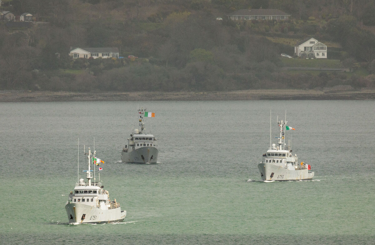 French navy Léopard‑class patrol vessels Lynx, Jaguar, and Lion sail in formation as they depart from their visit to Cork Harbour in March. Picture: David Creedon French navy Léopard‑class patrol vessels Lynx, Jaguar, and Lion sail in formation as they depart from their visit to Cork Harbour in March. Picture: David Creedon