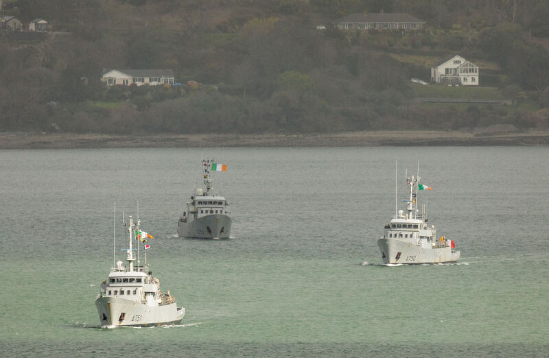 French navy Léopard‑class patrol vessels Lynx, Jaguar, and Lion sail in formation as they depart from their visit to Cork Harbour in March. Picture: David Creedon French navy Léopard‑class patrol vessels Lynx, Jaguar, and Lion sail in formation as they depart from their visit to Cork Harbour in March. Picture: David Creedon