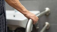 Asian senior or elderly old lady woman patient use toilet bathroom handle security in nursing hospital ward : healthy strong med