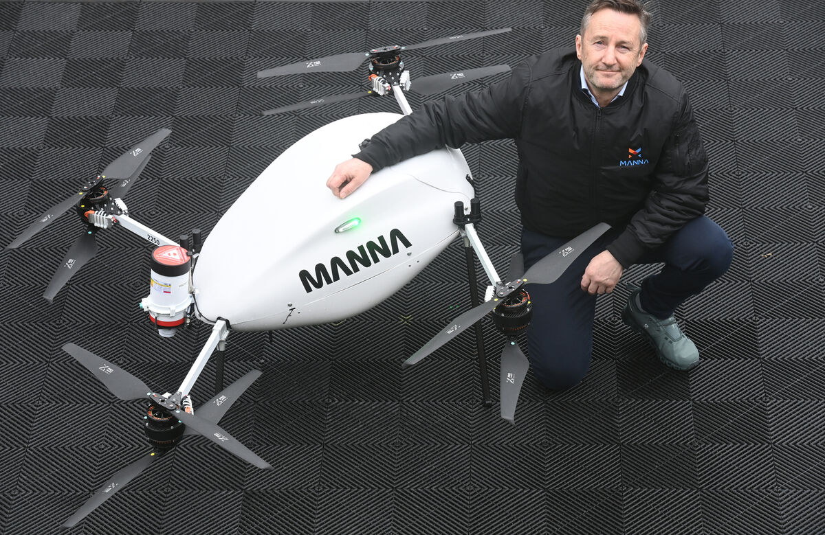 Manna Air Delivery founder and CEO Bobby Healy at Cork's Marina with a 'beyond visual line of sight' drone. The firm is expanding in Cork following its establishment in Dublin and a successful pilot programme in Galway. File picture: Larry Cummins