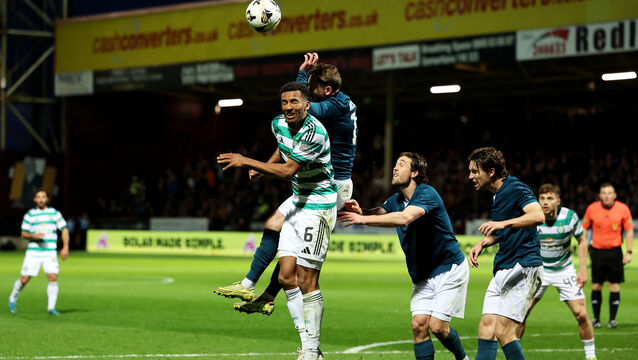 <p>Motherwell’s Sam Nicholson conceded a controversial late penalty against Celtic. Pic: Robert Perry/PA</p>