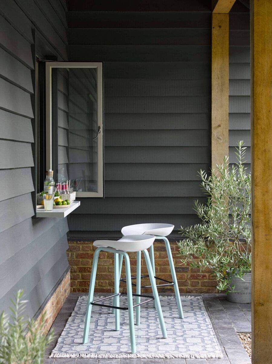 Sadolin Superdec in Gull Grey, from €37 per litre. The low-VOC water-based exterior paint is easy to work with. Suppliers include Crown Decorating Centres.