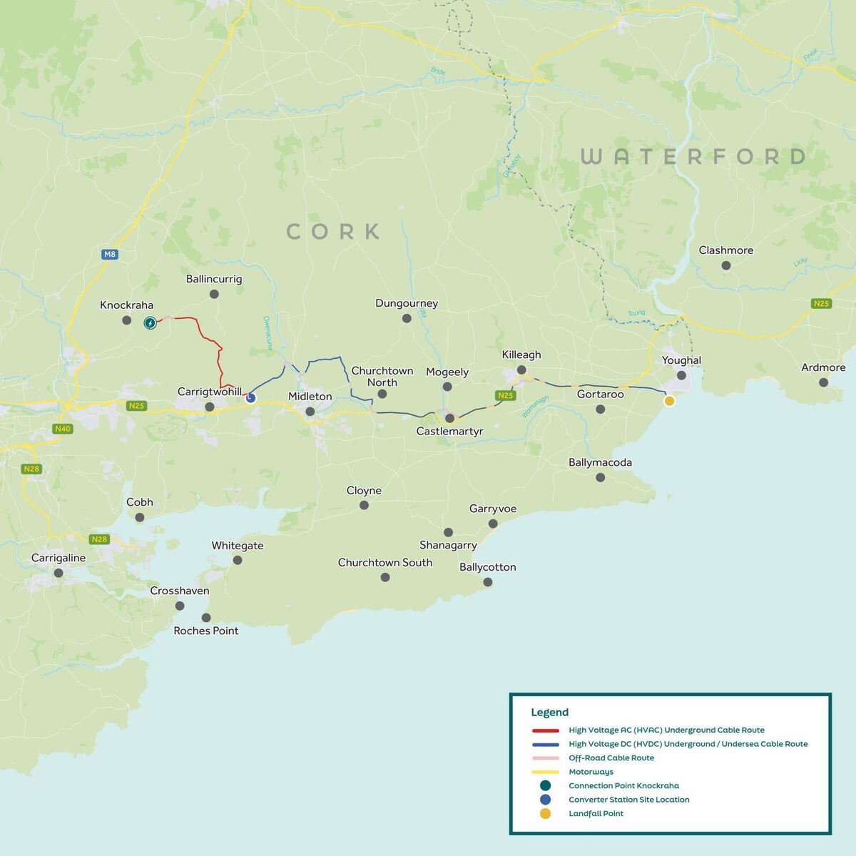 The final onshore cable was installed in April 2026 at the landfall in Youghal, east Cork, the point where the marine cable comes ashore. The final onshore cable was installed in April 2026 at the landfall in Youghal, east Cork, the point where the marine cable comes ashore.