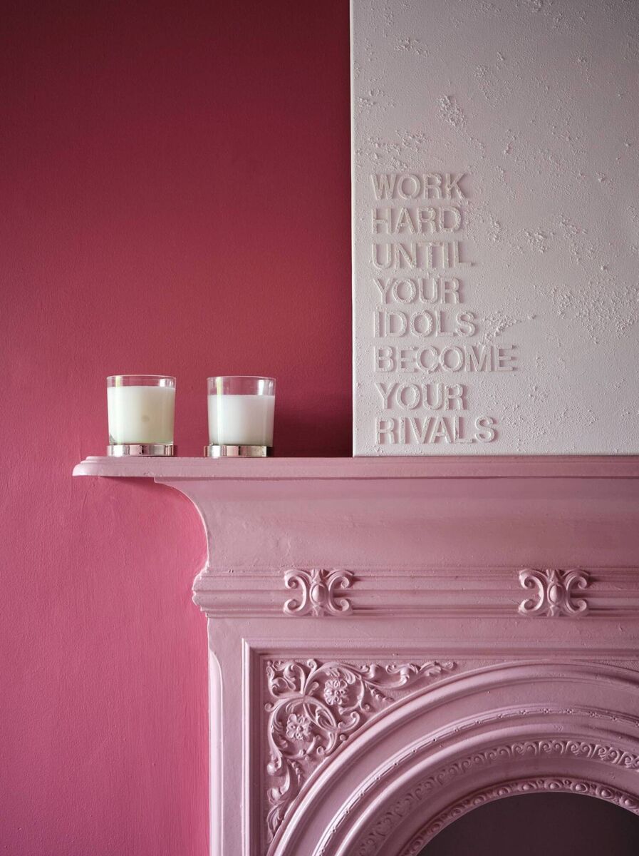 Dulux Heritage used Fitzrovia Red on one feature wall, and DH Blossom on the fireplace. Dulux Heritage used Fitzrovia Red on one feature wall, and DH Blossom on the fireplace.