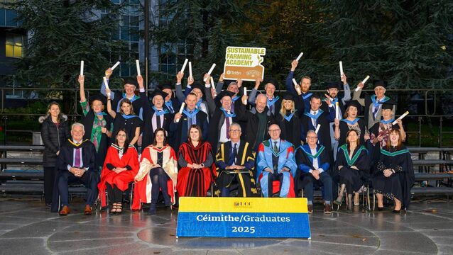The 20 Tirlán farmers celebrate graduating as the third group of family farm suppliers from the Tirlán and Baileys Sustainable Farming Academy in 2025. Picture: John Allen <p>The 20 Tirlán farmers celebrate graduating as the third group of family farm suppliers from the Tirlán and Baileys Sustainable Farming Academy in 2025. Picture: John Allen </p>