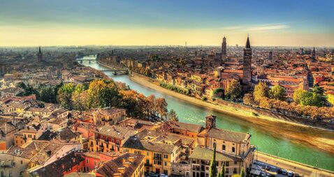 Panorama of Verona in the morning haze - Italy