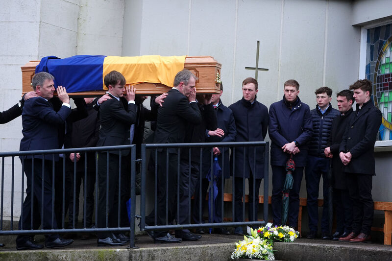 The coffin of Michael O'Sullivan is carried into St John the Baptist Church, Glantane in February 2025. File picture: Brian Lawless/PA Wire. The coffin of Michael O'Sullivan is carried into St John the Baptist Church, Glantane in February 2025. File picture: Brian Lawless/PA Wire.