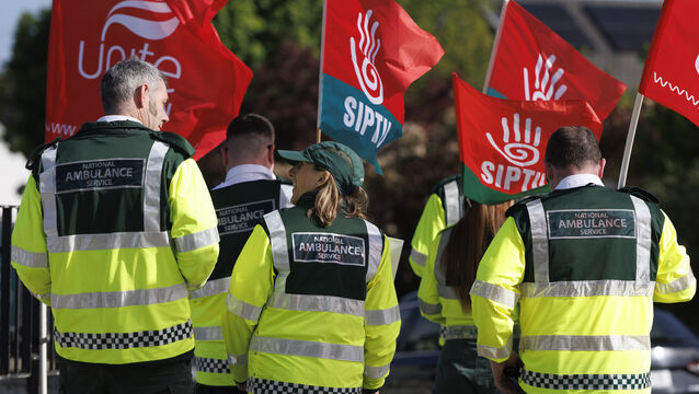 <p>Members and supporters of Siptu and Unite unions on the picket line outside Dundalk Ambulance Station, as paramedics in the National Ambulance Service go on strike. Picture: PA</p>