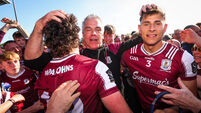 Inpho Padraic Joyce celebrates with Kieran Molloy and Seán Fitzgerald 4/5/2025