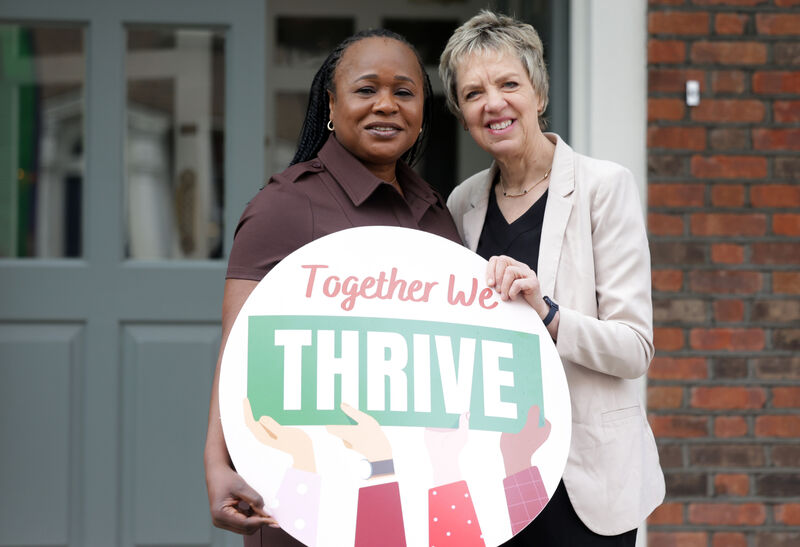 Labour Party leader Ivana Bacik (right) with councillor and by-election candidate Helen Ogbu from Galway help launch the Together We Thrive Campaign, highlighting migrants contribution to Ireland's society and economy recently. Photo: Leah Farrell/© RollingNews.ie