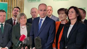 <p>Taoiseach Micheál Martin speaks to the media at the Fianna Fáil ard fheis in the Convention Centre, Dublin, on Friday evening. Picture: Cillian Sherlock/PA</p>