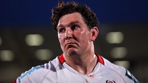 <p>Ulster's Tom Stewart dejected after his side's defeat to Glasgow. Pic: ©INPHO/Ben Brady</p>