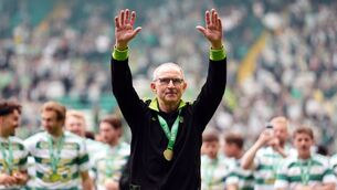 <p>MIDAS TOUCH: Celtic manager Martin O'Neill celebrates victory following his side's title deciding match against Heart of Midlothian at Celtic Park. Pic: Andrew Milligan/PA Wire</p>