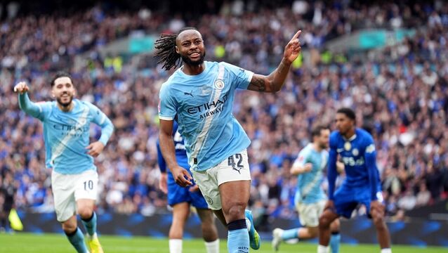 <p>CITY SLICKER: Manchester City's Antoine Semenyo celebrates scoring the opening goal during the Emirates FA Cup final at Wembley Stadium. Pic: Mike Egerton/PA Wire</p>