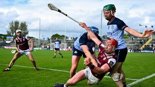 <p>DOUBLE TROUBLE: Galway's Ronan Glennon under pressure from Dublin duo John Hetherton and Fergal Whitely in Saturday's Leinster SHC Rd 4 clash in Pearse Stadium. Pic: Piaras Ó Mídheach/Sportsfile</p> <p>DOUBLE TROUBLE: Galway's Ronan Glennon under pressure from Dublin duo John Hetherton and Fergal Whitely in Saturday's Leinster SHC Rd 4 clash in Pearse Stadium. Pic: Piaras Ó Mídheach/Sportsfile</p>