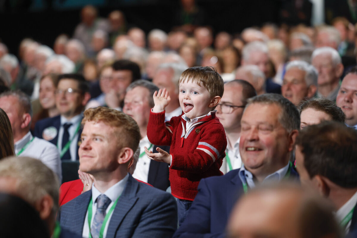 Éamon Feeley, aged two, from Blacklion, Co Cavan at the 84th Fianna Fáil ard fheis. Picture: Conor McCabe Photography Éamon Feeley, aged two, from Blacklion, Co Cavan at the 84th Fianna Fáil ard fheis. Picture: Conor McCabe Photography