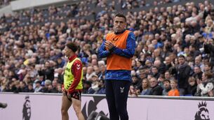 <p>BARGAIN: Everton's Seamus Coleman claps the crowd as he warms up before coming on late in the match. Pic: Peter Byrne/PA Wire.</p>