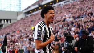 <p>Will Osula celebrates scoring Newcastle’s second goal (Owen Humphreys/PA)</p>