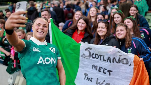 <p>FAN FAVOURITE: Béibhinn Parsons takes a photo with supporters. Pic: Thomas Flinkow/Sportsfile</p>
