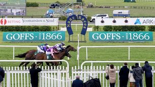 <p>Gavin Ryan onboard Havana Anna wins the Group 3 Goffs Lacken Stakes at Naas. Pic: ©INPHO/Laszlo Geczo</p>