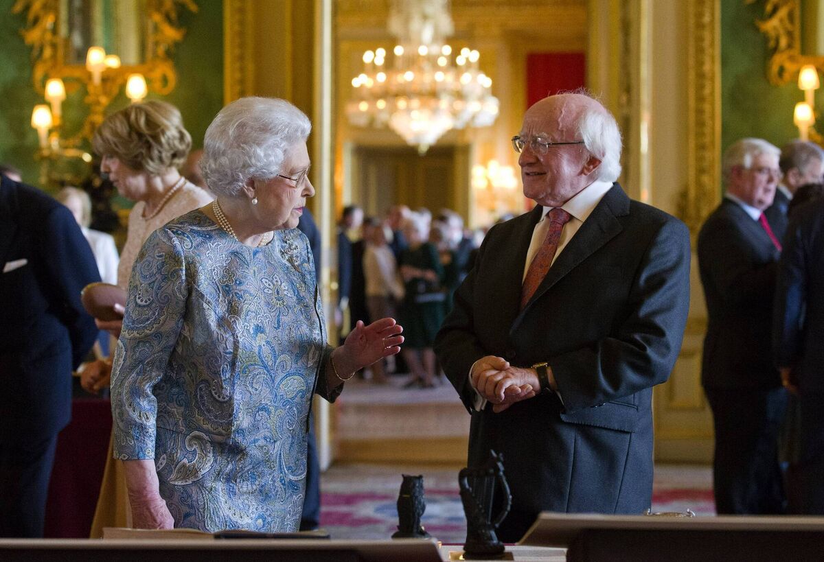Queen Elizabeth II with then president Michael D Higgins at Windsor Castle on April 8, 2014, during the first official visit by the head of state of Ireland to the UK. Picture: Justin Tallis/WPA/Getty Queen Elizabeth II with then president Michael D Higgins at Windsor Castle on April 8, 2014, during the first official visit by the head of state of Ireland to the UK. Picture: Justin Tallis/WPA/Getty